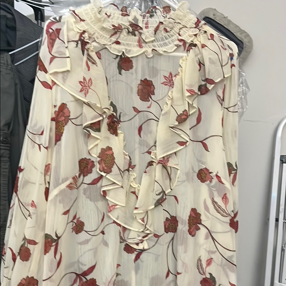 Eloquii Cream and Red Floral Blouse